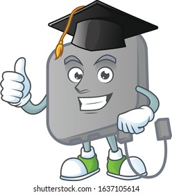 A happy character of power bank in a black Graduation hat