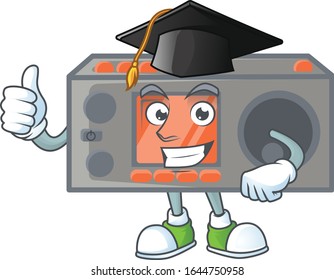 A happy character of radio transceiver in a black Graduation hat