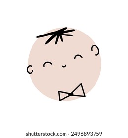 Сolorful  happy character. Round abstract comic face with emotion. Crayon drawing style. Cartoon style. Flat design. Hand drawn trendy Vector illustration.