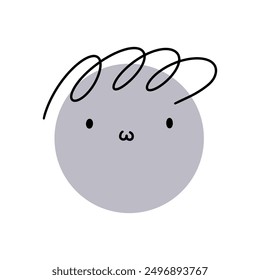 Сolorful happy character. Round abstract comic face with emotion. Crayon drawing style. Cartoon style. Flat design. Hand drawn trendy Vector illustration.