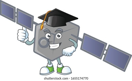 A happy character of satellite network in a black Graduation hat
