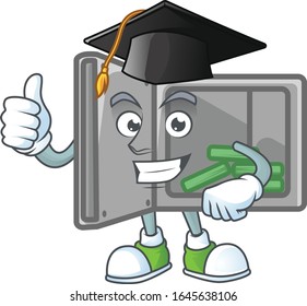 A happy character of security box open in a black Graduation hat
