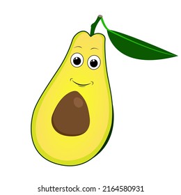 Happy character smiling avocado. Cheerful avocado. Print for a T-shirt. Vector illustration