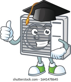 A happy character of split air conditioner in a black Graduation hat