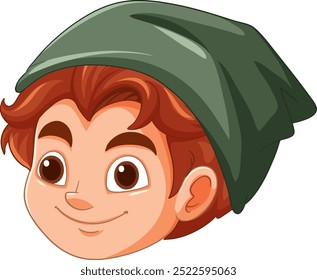 Happy character wearing a green hat