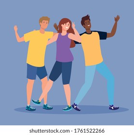 happy characters, men and woman, young people, friendship excitement, cheerful laughing from happiness vector illustration design