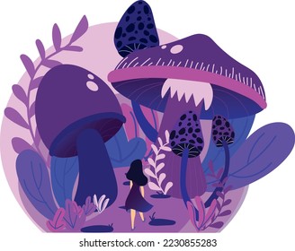Happy Characters Pick Up Mushrooms Website Landing Page, People Walking in Forest, Spend Time Outdoors in Wood, Autumn Season, Fall Activity, Hobby Web Page. Cartoon Flat Vector Illustration, Banner