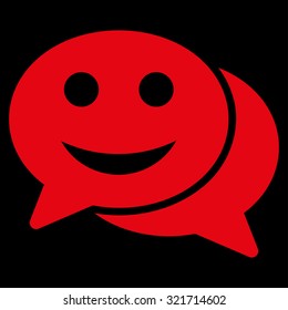 Happy Chat vector icon. Style is flat symbol, red color, rounded angles, black background.