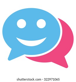 Happy Chat vector icon. Style is bicolor flat symbol, pink and blue colors, rounded angles, white background.