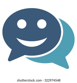 Happy Chat vector icon. Style is bicolor flat symbol, cyan and blue colors, rounded angles, white background.