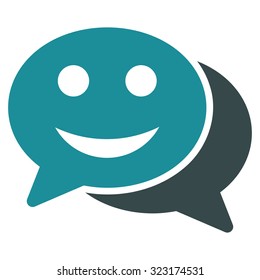 Happy Chat vector icon. Style is bicolor flat symbol, soft blue colors, rounded angles, white background.