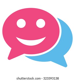Happy Chat vector icon. Style is bicolor flat symbol, pink and blue colors, rounded angles, white background.
