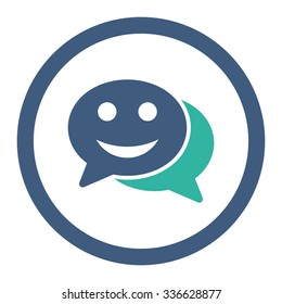 Happy Chat vector icon. Style is bicolor flat rounded symbol, cobalt and cyan colors, rounded angles, white background.