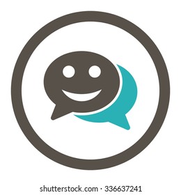 Happy Chat vector icon. Style is bicolor flat rounded symbol, grey and cyan colors, rounded angles, white background.