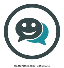 Happy Chat vector icon. Style is bicolor flat rounded symbol, soft blue colors, rounded angles, white background.