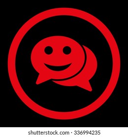 Happy Chat vector icon. Style is flat rounded symbol, red color, rounded angles, black background.