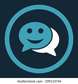 Happy Chat vector icon. Style is bicolor flat rounded symbol, blue and white colors, rounded angles, dark blue background.