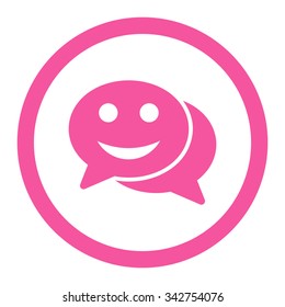 Happy Chat vector icon. Style is flat rounded symbol, pink color, rounded angles, white background.