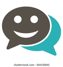 Happy Chat vector icon. Style is bicolor flat symbol, grey and cyan colors, rounded angles, white background.