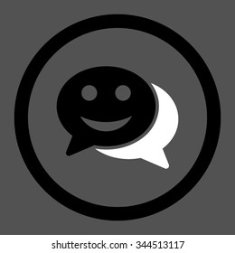 Happy Chat vector icon. Style is bicolor flat rounded symbol, black and white colors, rounded angles, gray background.