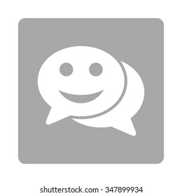 Happy Chat vector icon. Style is flat rounded square button, white and silver colors, white background.