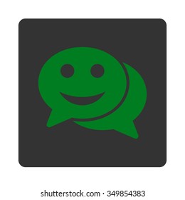 Happy Chat vector icon. Style is flat rounded square button, green and gray colors, white background.