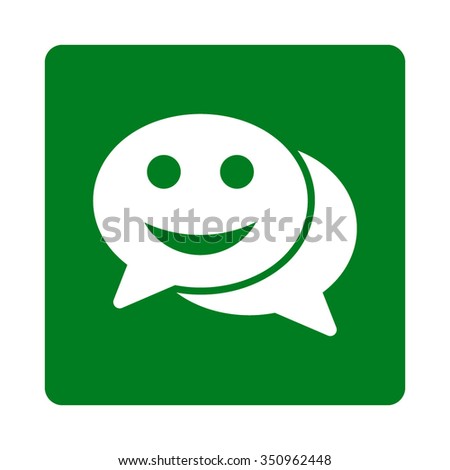 Happy Chat vector icon. Style is flat rounded square button, white and green colors, white background.