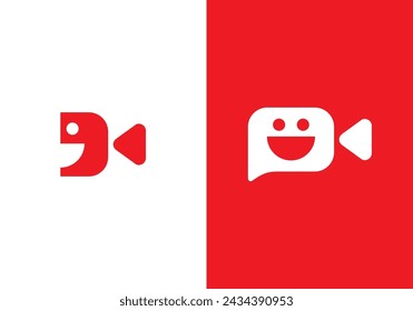 happy chat video logo. media film studio icon design template