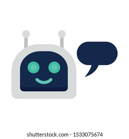 Happy chatbot icon. Flat illustration of happy chatbot vector icon for web design