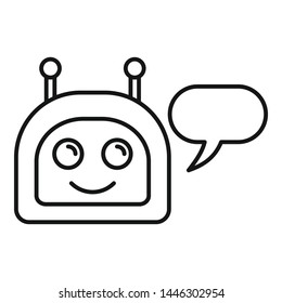 Happy chatbot icon. Outline happy chatbot vector icon for web design isolated on white background