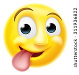 A happy cheeky emoji emoticon smiley face character sticking his tongue out