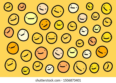 Happy cheer hand drawn vector illustration smiles in cartoon comic style yellow