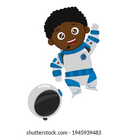 HAPPY CHEER with JUMP EXPRESSION astronaut KID BLACK BOY NOT USE HELMET VECTOR digital design graphic 2d HD illustration