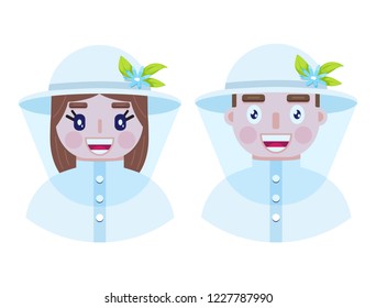 Happy and cheerful beekepers in protective clothes on white background.Vector illustration.