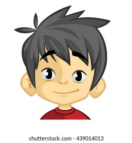 Happy cheerful boy laughing. Vector illustration of a little kid face. Portrait of a boy smiling on a white background