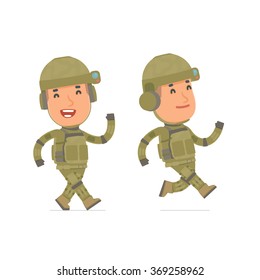 Happy and Cheerful Character Soldier goes and runs. for use in presentations, etc.
