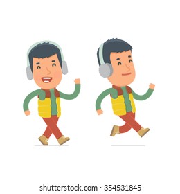 Happy and Cheerful Character Winter Citizen goes and runs. for use in presentations, etc.