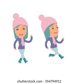 Happy and Cheerful Character Winter Girl goes and runs. for use in presentations, etc.