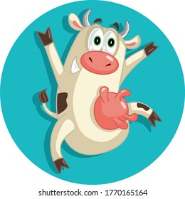 Happy Cheerful Cow Jumping for Joy Vector Character. Adorable domestic  animal dancing and celebrating
