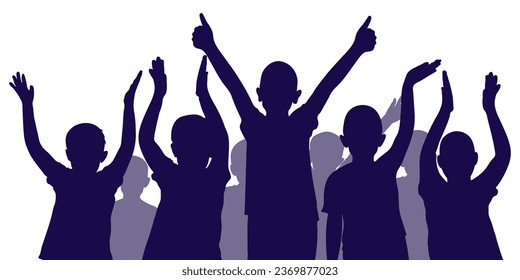 Happy cheerful crowd of boys, silhouette of boys. Back to school or party, fans and etc. Vector illustration