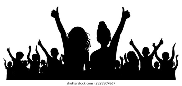 Happy cheerful crowd of children, silhouette. Back to school or party and etc. Vector illustration