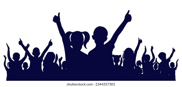 Happy cheerful crowd of children, silhouette. Back to school or party and etc. Vector illustration