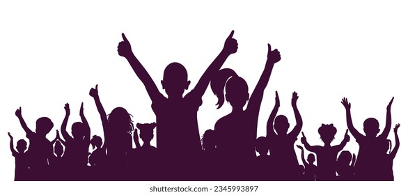 Happy cheerful crowd of children, silhouette. Back to school or party and etc. Vector illustration