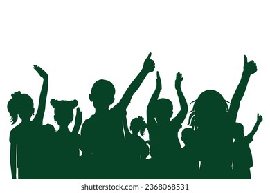 Happy cheerful crowd of children, silhouette. Fans, back to school or party and etc. Vector illustration