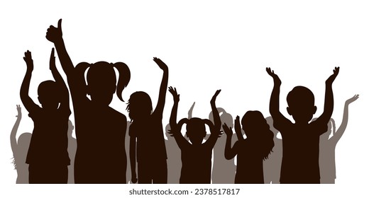 Happy cheerful crowd of children, silhouette. Back to school or party and etc. Vector illustration
