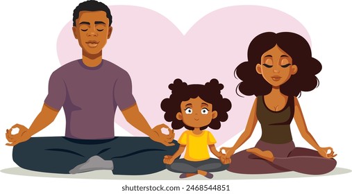 
Happy Cheerful Family of African Ethnicity Vector Cartoon. Cheerful mother and father with her little girl exercising 
