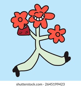 Happy Cheerful Flower Lady Going For Work Concept Cartoon Character illustration