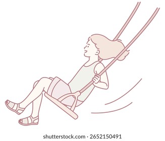 A happy and cheerful girl is joyfully enjoying a sunny day while playing on a swing in a vibrant and playful setting