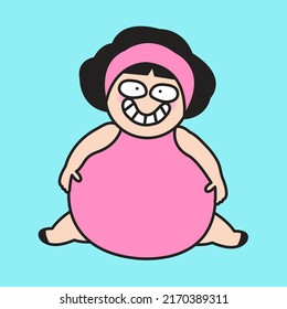 Happy Cheerful Girl Is Sitting With Her Big Bloated Tummy Concept Card Character Illustration