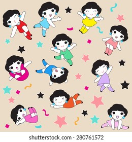 Happy And Cheerful Girls character pattern illustration